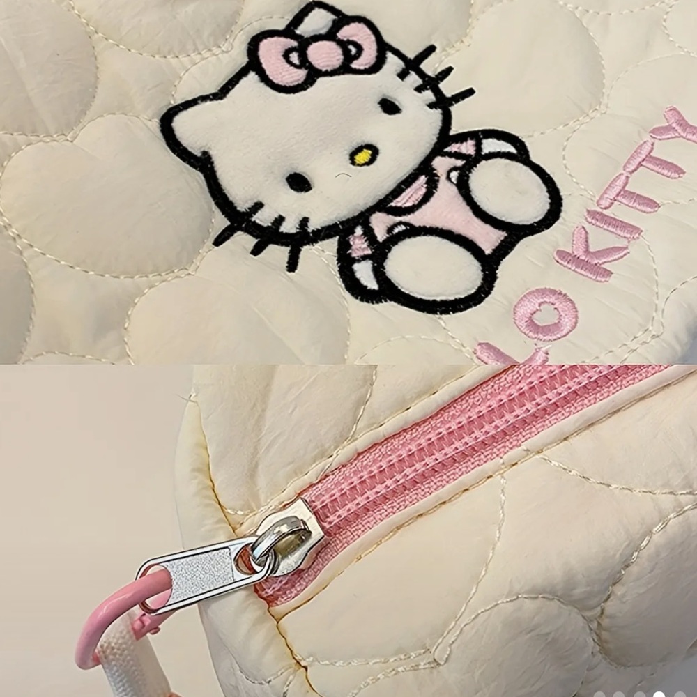 Hello Kitty Quilted Hearts Embroidered Large Storage Makeup Cosmetic Bag Kawaii - Picture 4 of 4
